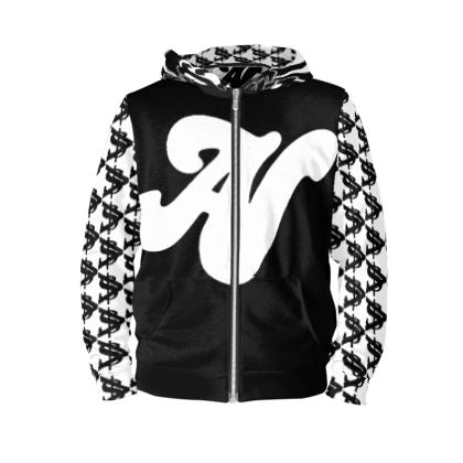 ALOTA NOTES LETTERMARK MONOGRAM ZIP HOODIE BLACK WHT