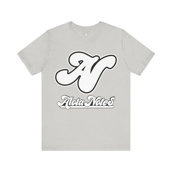 Alota Note$ Garmentry White Lettermark/Wordmark Combo Logo x Dollar Sign Icon Unisex Jersey Short Sleeve Tee