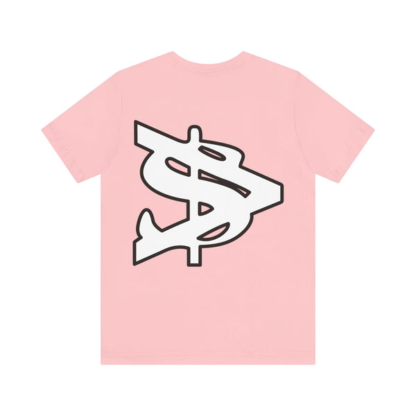 Alota Note$ Garmentry White Lettermark/Wordmark Combo Logo x Dollar Sign Icon Unisex Jersey Short Sleeve Tee