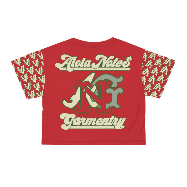 Alota Note$ Garmentry Lettermark/Monogram &  ‘>$’ Icon Pattern Sleeve Crop Tee (AOP) - DGMGR 4