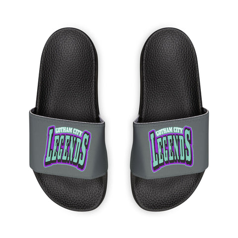 Gotham City Legends Men's PU Slide Sandals-Charcoal/Teal/Purple