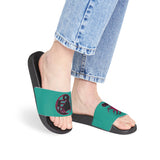 On Fleek Cosmetics Women's PU Slide Sandals-teal/teal/deep pink