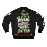 Alota Note$ Garmentry Don’t Get Mad Get Rich Men's Bomber Jacket (AOP) - Black