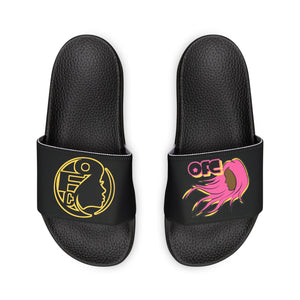 On Fleek Cosmetics Women's PU Slide Sandals-black/yellow