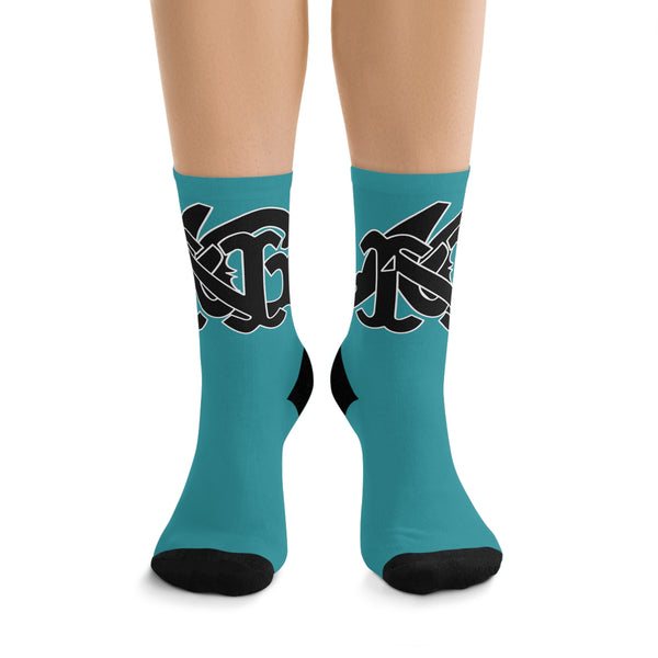 Alota Note$ Garmentry Monogram(Blk) DTG Socks-Turquoise