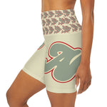 Alota Note$ Garmentry Lettermark & Icon Pattern High Waisted Yoga Shorts (AOP) - DGMGR Oatmeal