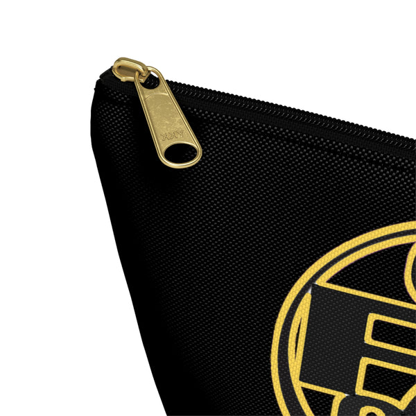 On Fleek Cosmetics Accessory Pouch w T-bottom w/ OFC Seal Logo - Black/Yellow