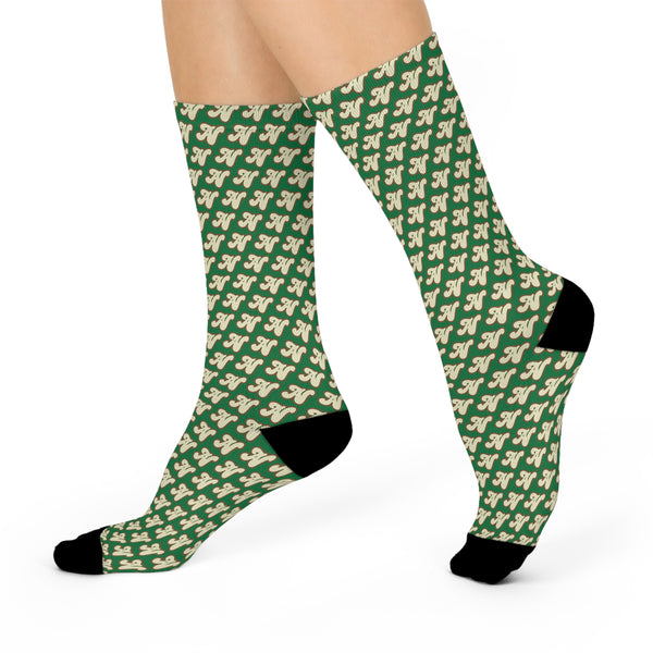 Alota Note$ Lettermark Cushioned Crew Socks - DGMGR Green