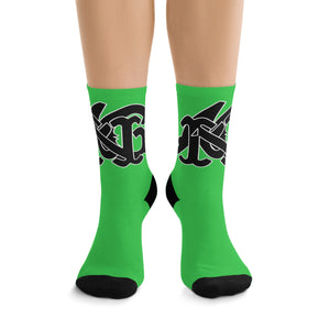 Alota Note$ Garmentry Monogram(Blk) DTG Socks-Slime Green