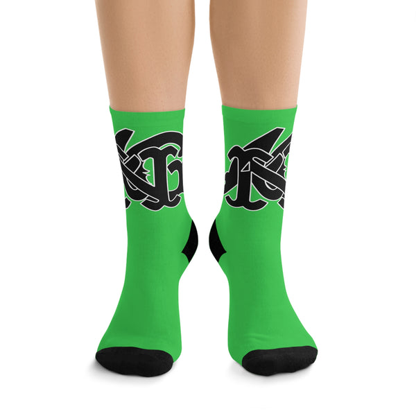 Alota Note$ Garmentry Monogram(Blk) DTG Socks-Slime Green