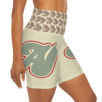 Alota Note$ Garmentry Lettermark & Icon Pattern High Waisted Yoga Shorts (AOP) - DGMGR Oatmeal