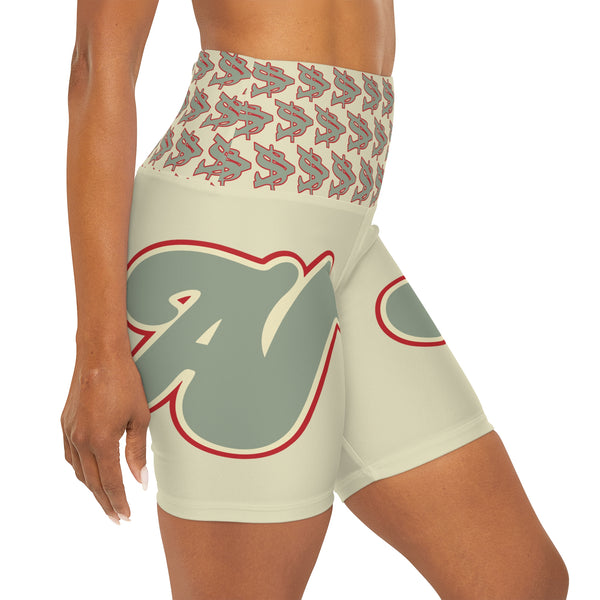 Alota Note$ Garmentry Lettermark & Icon Pattern High Waisted Yoga Shorts (AOP) - DGMGR 2