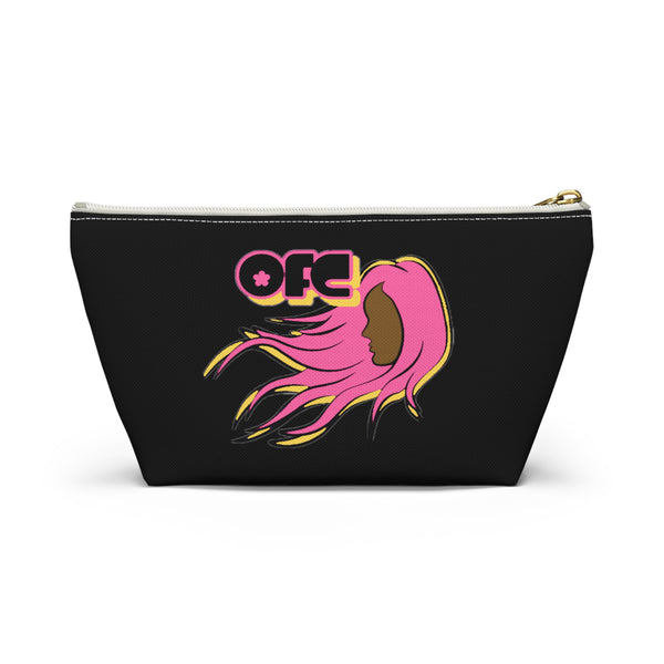 On Fleek Cosmetics Accessory Pouch w T-bottom w/ OFC Seal Logo - Black/Yellow