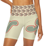 Alota Note$ Garmentry Lettermark & Icon Pattern High Waisted Yoga Shorts (AOP) - DGMGR Oatmeal