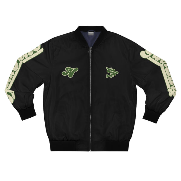 Alota Note$ Garmentry Don’t Get Mad Get Rich Men's Bomber Jacket (AOP) - Black