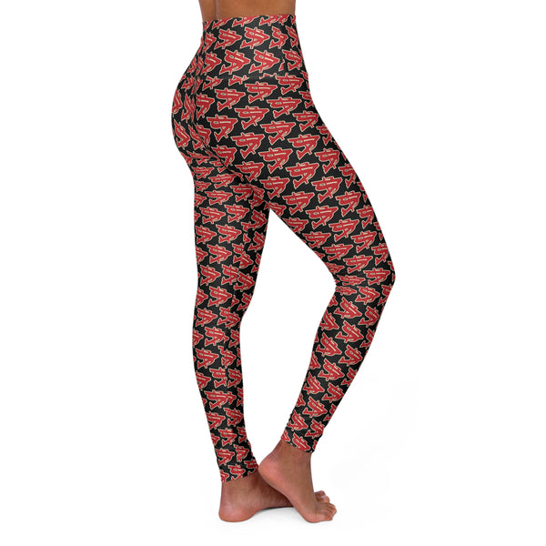 Alota Note$ Garmentry ‘>$’ Icon Pattern High Waisted Yoga Leggings (AOP) - DGMGR Black