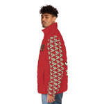 Puffer Jacket - Alota Note$ Icon Pattern Sleeve Men's Jacket - DGMGR Red