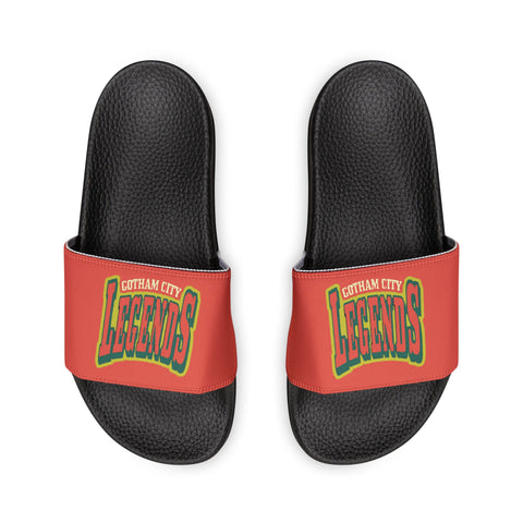 Gotham City Legends Men's PU Slide Sandals-Tomato/Pine/Goldenrod Lime/Black