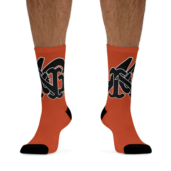 Alota Note$ Garmentry Monogram(Blk) DTG Socks-Dark Orange