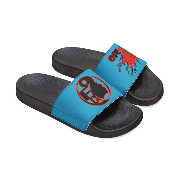 On Fleek Cosmetics Women's PU Slide Sandals-turquoise/orange