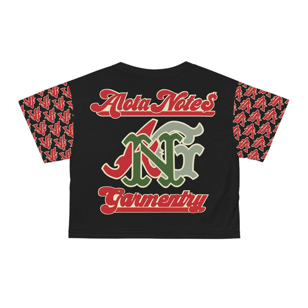 Alota Note$ Garmentry Lettermark/Monogram &  ‘>$’ Icon Pattern Sleeve Crop Tee (AOP) - DGMGR 3