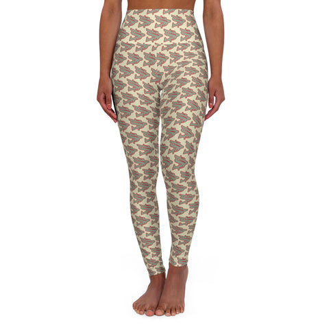 Alota Note$ Garmentry ‘>$’ Icon Pattern High Waisted Yoga Leggings (AOP) - DGMGR Oatmeal