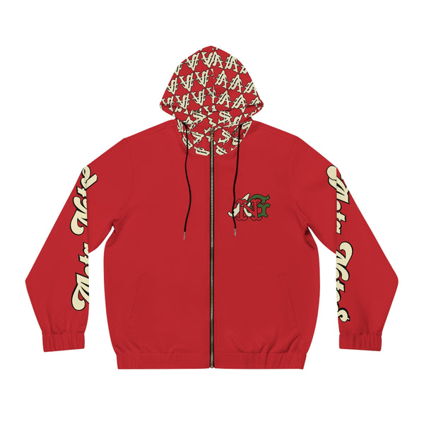 Alota Notes Garmentry 'ANG Monogram & Wordmark' Men's Full-Zip Hoodie (AOP) - DGMGR Red