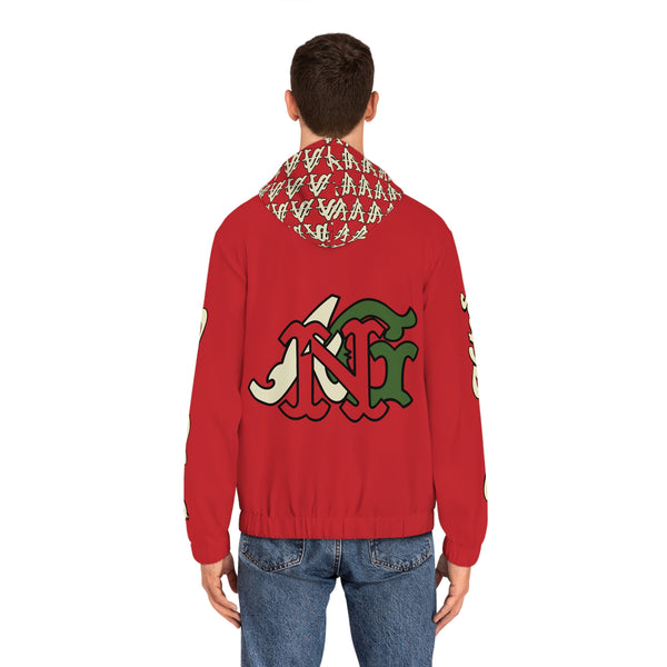 Alota Notes Garmentry 'ANG Monogram & Wordmark' Men's Full-Zip Hoodie (AOP) - DGMGR Red