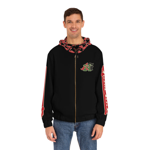 Alota Notes Garmentry 'ANG Monogram & Wordmark' Men's Full-Zip Hoodie (AOP) - DGMGR Black