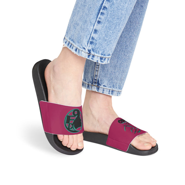 On Fleek Cosmetics Women's PU Slide Sandals-deep pink/teal/deep pink