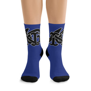 Alota Note$ Garmentry Monogram(Blk) DTG Socks-Dark Royal Blue