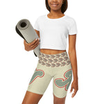 Alota Note$ Garmentry Lettermark & Icon Pattern High Waisted Yoga Shorts (AOP) - DGMGR Oatmeal