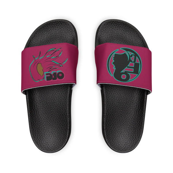 On Fleek Cosmetics Women's PU Slide Sandals-deep pink/teal/deep pink