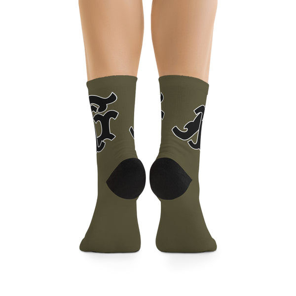 Alota Note$ Garmentry Monogram(Blk) DTG Socks-Olive