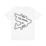 Alota Note$ Garmentry White Lettermark/Wordmark Combo Logo x Dollar Sign Icon Unisex Jersey Short Sleeve Tee