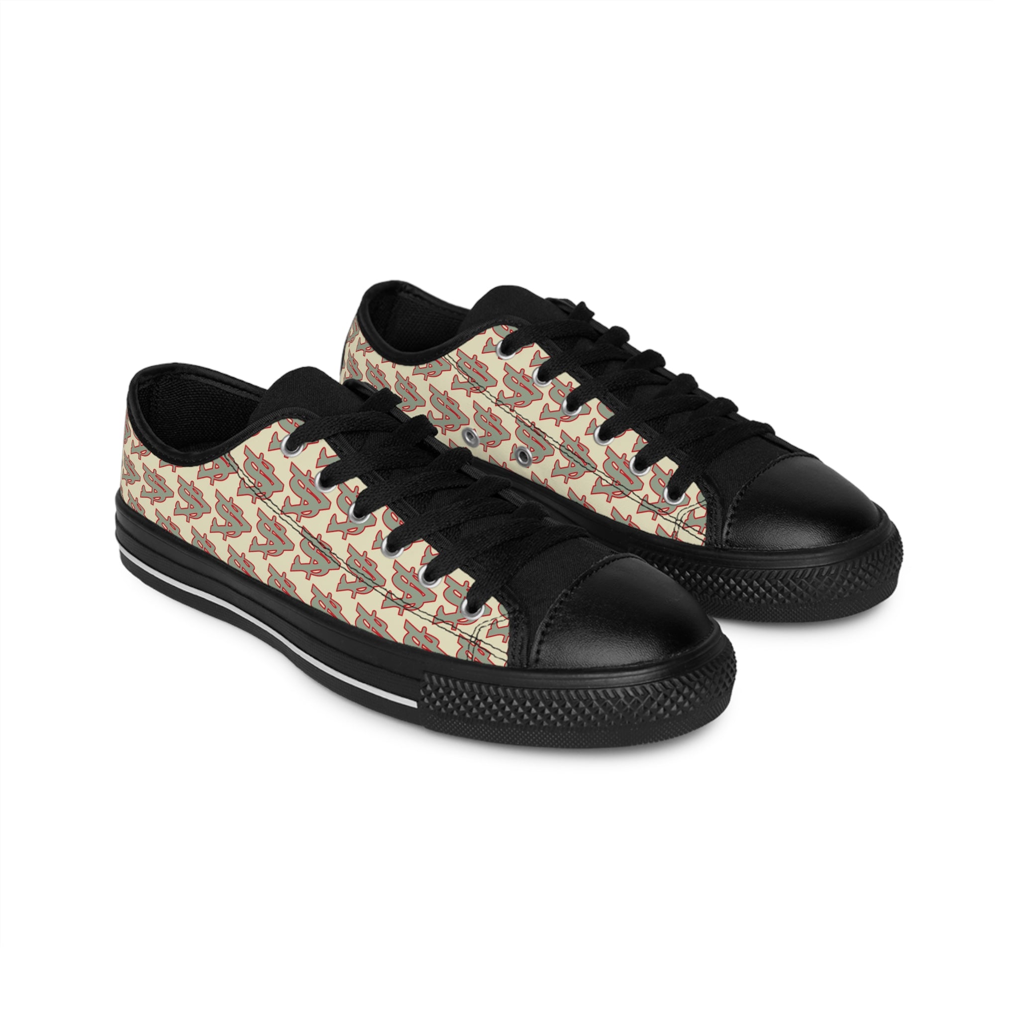 Alota Note$ Garmentry ‘>$’ Icon Pattern Women's Low Top Sneakers - DGMGR Oatmeal