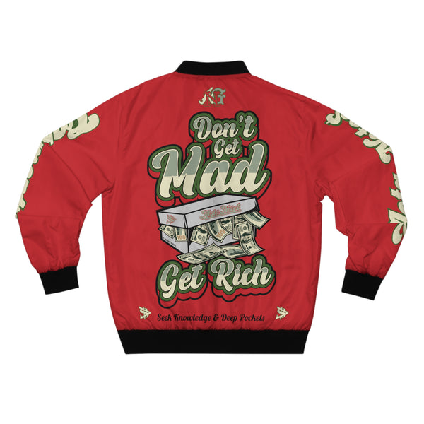 Alota Note$ Garmentry Don’t Get Mad Get Rich Men's Bomber Jacket (AOP) - Red