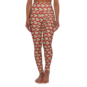 Alota Note$ Garmentry ‘>$’ Icon Pattern High Waisted Yoga Leggings (AOP) - DGMGR Red