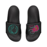 On Fleek Cosmetics Women's PU Slide Sandals-black/teal/deep pink