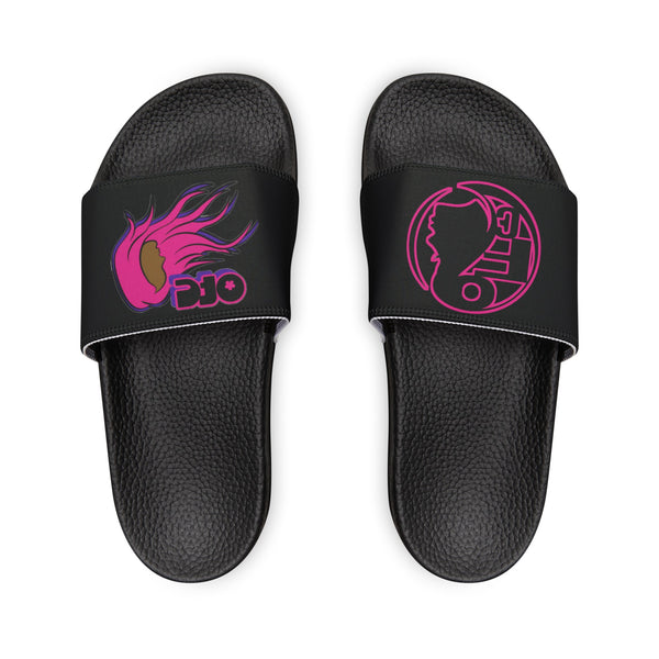 On Fleek Cosmetics Women's PU Slide Sandals-black/hot pink/purple