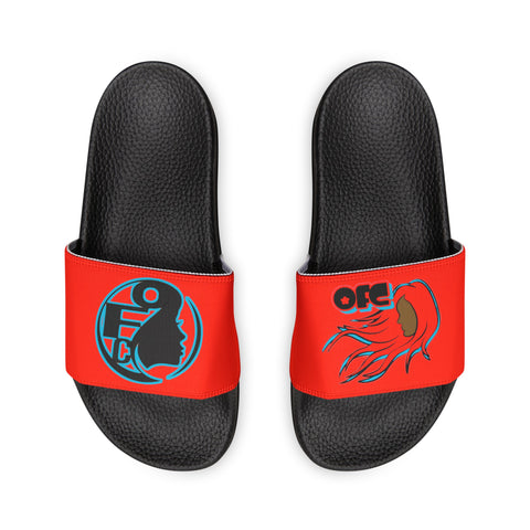 On Fleek Cosmetics Women's PU Slide Sandals-orange/orange/turquoise