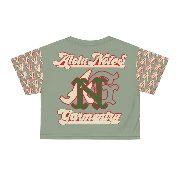 Alota Note$ Garmentry Lettermark/Monogram &  ‘>$’ Icon Pattern Sleeve Crop Tee (AOP) - DGMGR 5