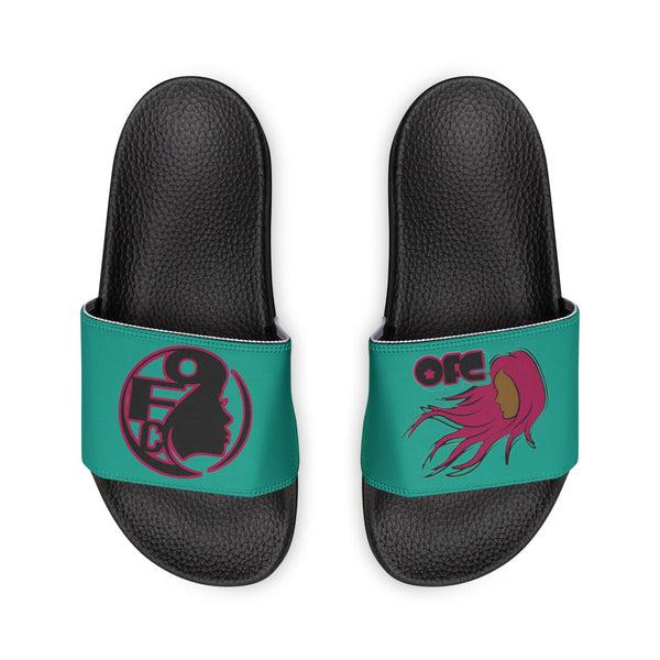 On Fleek Cosmetics Women's PU Slide Sandals-teal/teal/deep pink