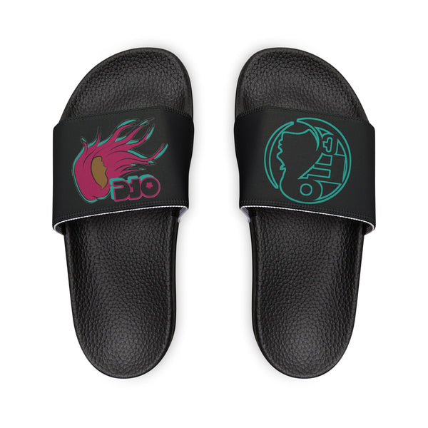 On Fleek Cosmetics Women's PU Slide Sandals-black/teal/deep pink