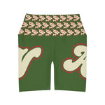 Alota Note$ Garmentry Lettermark & Icon Pattern High Waisted Yoga Shorts (AOP) - DGMGR Hunter