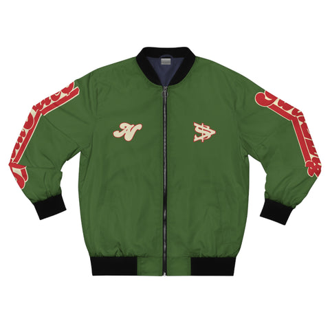 Alota Note$ Garmentry Don’t Get Mad Get Rich Men's Bomber Jacket (AOP) - Green