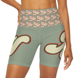 Alota Note$ Garmentry Lettermark & Icon Pattern High Waisted Yoga Shorts (AOP) - DGMGR Seamoss