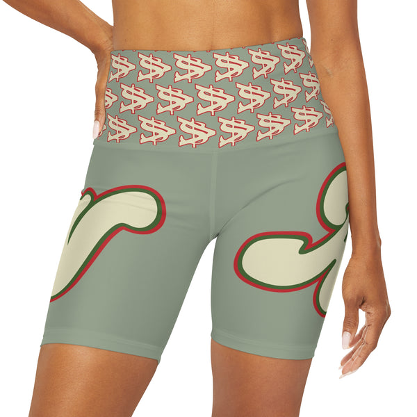 Alota Note$ Garmentry Lettermark & Icon Pattern High Waisted Yoga Shorts (AOP) - DGMGR 5