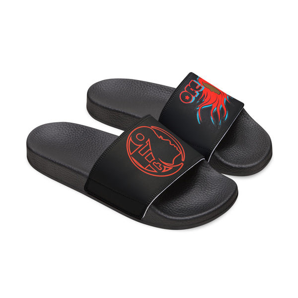 On Fleek Cosmetics Women's PU Slide Sandals-black/orange