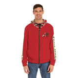 Alota Notes Garmentry 'ANG Monogram & Wordmark' Men's Full-Zip Hoodie (AOP) - DGMGR Red